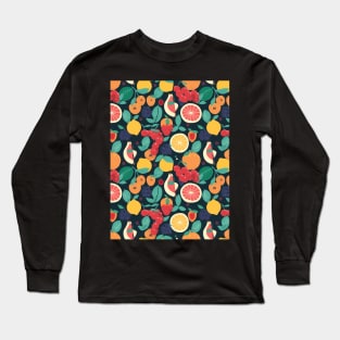 Colorful Fruit Motif in Seamless Pattern V1 Long Sleeve T-Shirt